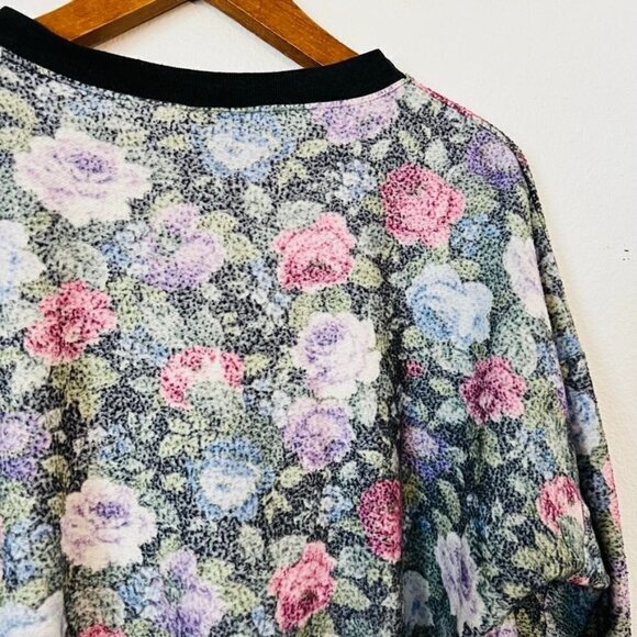 Vintage Textured Cottage Floral Zip up Bomber Sweater Gnome Jacket - Picture 4 of 7